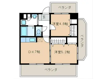 パークフラッツ博多吉塚(2DK/3階)の間取り写真