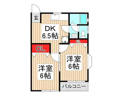 ユニハイム(2DK/2階)の間取り写真