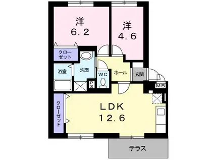 ニューエルディム小田(2LDK/1階)の間取り写真