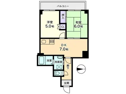 信開ウエラコート大領中(2DK/2階)の間取り写真