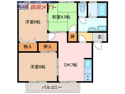 アビタシオン シードI(3DK/1階)の間取り写真