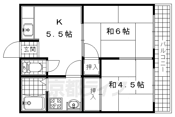 グランブルー宇治(2DK/2階)の間取り写真