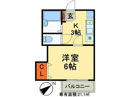 圭ハイム(1K/1階)の間取り写真