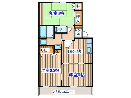 ソレイユパルクI番館(3DK/2階)の間取り写真