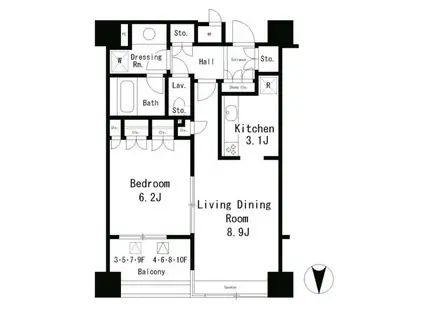 パークアクシス麻布仙台坂(1LDK/2階)の間取り写真