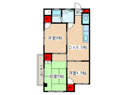 恵比寿マンション(3DK/4階)の間取り写真