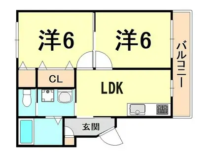 ハイツ室川II(2DK/3階)の間取り写真