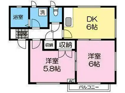 フルール静(2DK/1階)の間取り写真