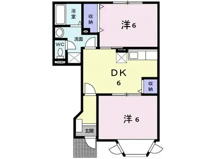 ハ-モニ-タウンD(2DK/1階)の間取り写真
