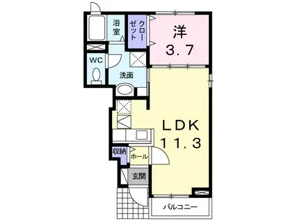 ボンヌシャンス B(1LDK/1階)の間取り写真