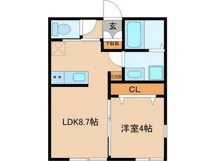 パーチェ成田(1LDK/1階)の間取り写真