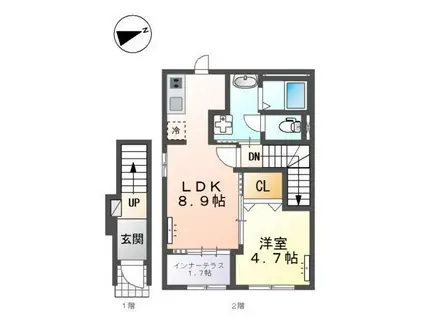 スターテラスII上福原(1LDK/2階)の間取り写真