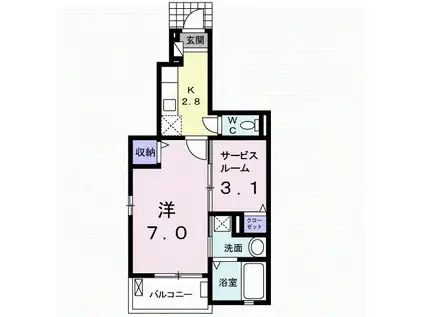 ランドコア陣山(1SK/1階)の間取り写真