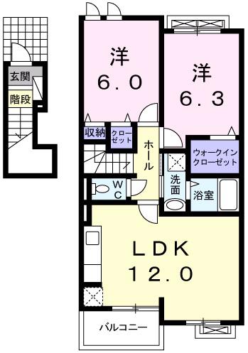 プリムラII(2LDK/2階)の間取り写真