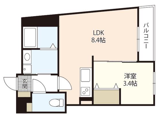 クレトス祇園新橋(1LDK/2階)の間取り写真