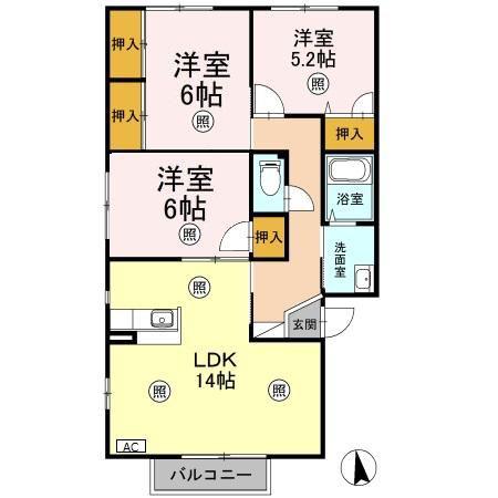 ソルジェンテ南方A棟(3LDK/2階)の間取り写真