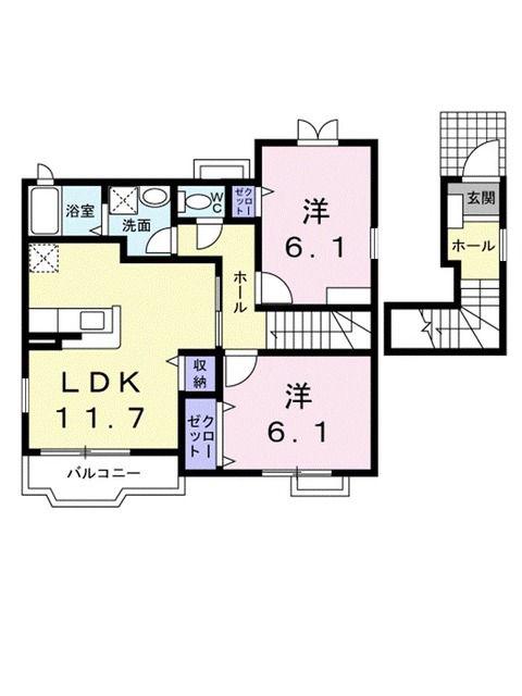 ミルト ソレイユII(2LDK/2階)の間取り写真