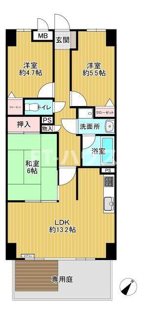 ライオンズガーデン幕張(3LDK/1階)の間取り写真
