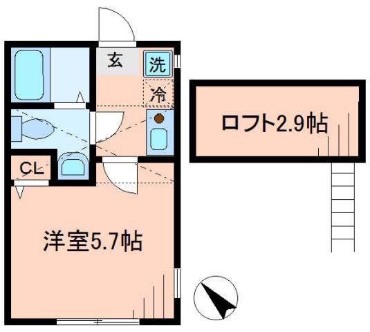 M&M白楽(1K/2階)の間取り写真