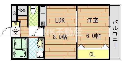 ドゥ・ミル・アン東大阪(1LDK/6階)の間取り写真