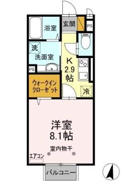 グレンディール(1K/2階)の間取り写真