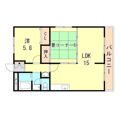 サニーハイツ(2LDK/4階)の間取り写真