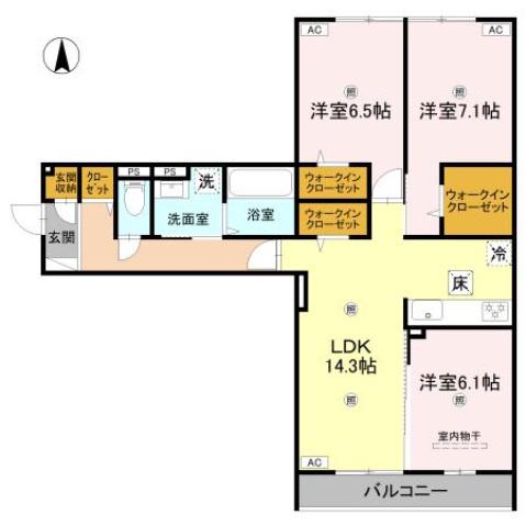 D-ROOM橿原市畝傍御陵前PJ A棟(3LDK/2階)の間取り写真
