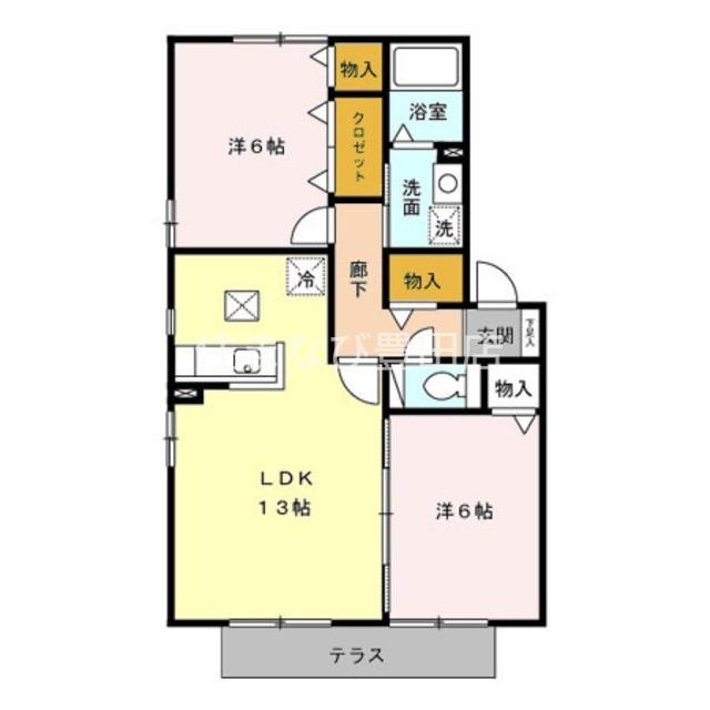 アスコット D棟(2LDK/1階)の間取り写真