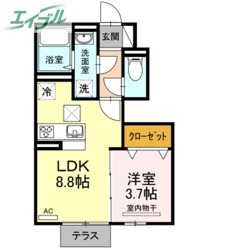 PECHER奥田(1LDK/1階)の間取り写真