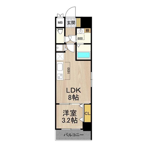フロンティアタワー九条III(1LDK/2階)の間取り写真