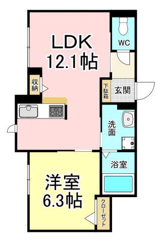 シャーメゾン則松東A(1LDK/1階)の間取り写真
