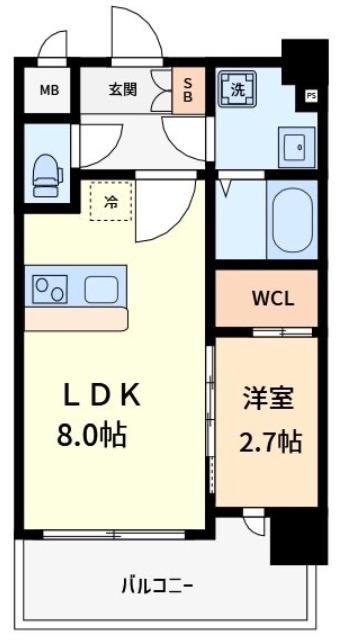 ラシーヌ瓦屋町(1LDK/7階)の間取り写真