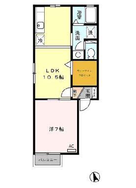 フロンティア大手(1LDK/2階)の間取り写真