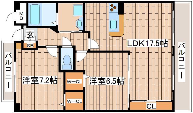 メゾンベール六甲山手(2LDK/2階)の間取り写真