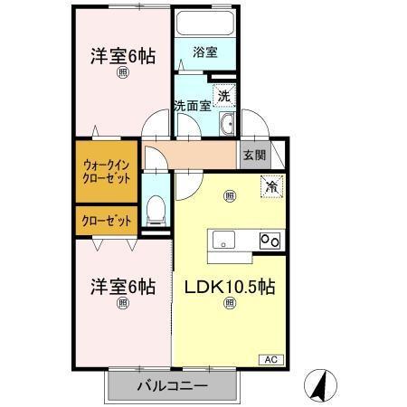 アスクールB棟(2LDK/2階)の間取り写真