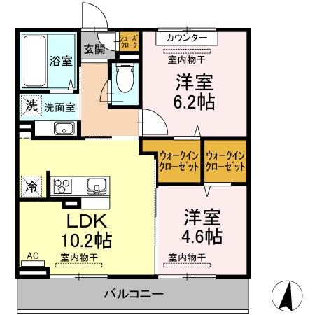ブレス昭島A(2LDK/2階)の間取り写真