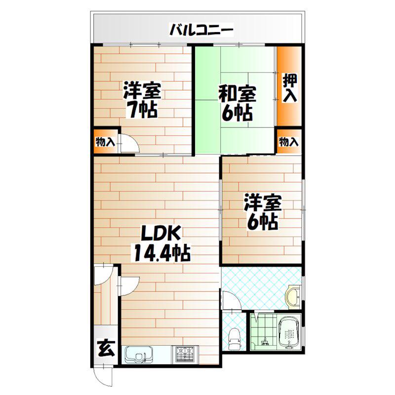 グランドハイツ片野(3LDK/5階)の間取り写真