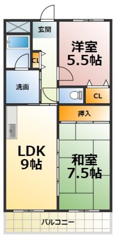 リベルテ杉浦(2LDK/2階)の間取り写真