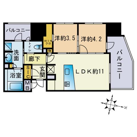 プレミスト赤坂けやき通(2LDK/6階)の間取り写真