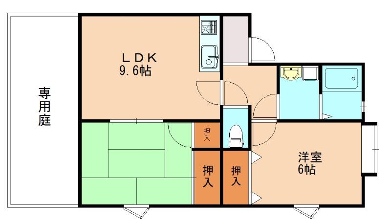 ティアラ新飼(2LDK/1階)の間取り写真