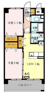キラクマンション(2LDK/3階)の間取り写真