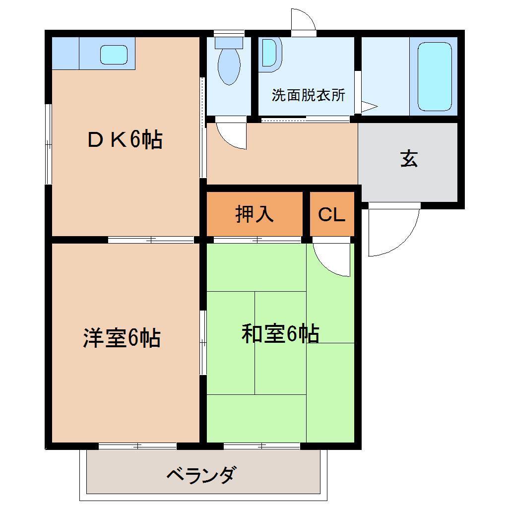 VISION AIOI  B棟(2DK/2階)の間取り写真