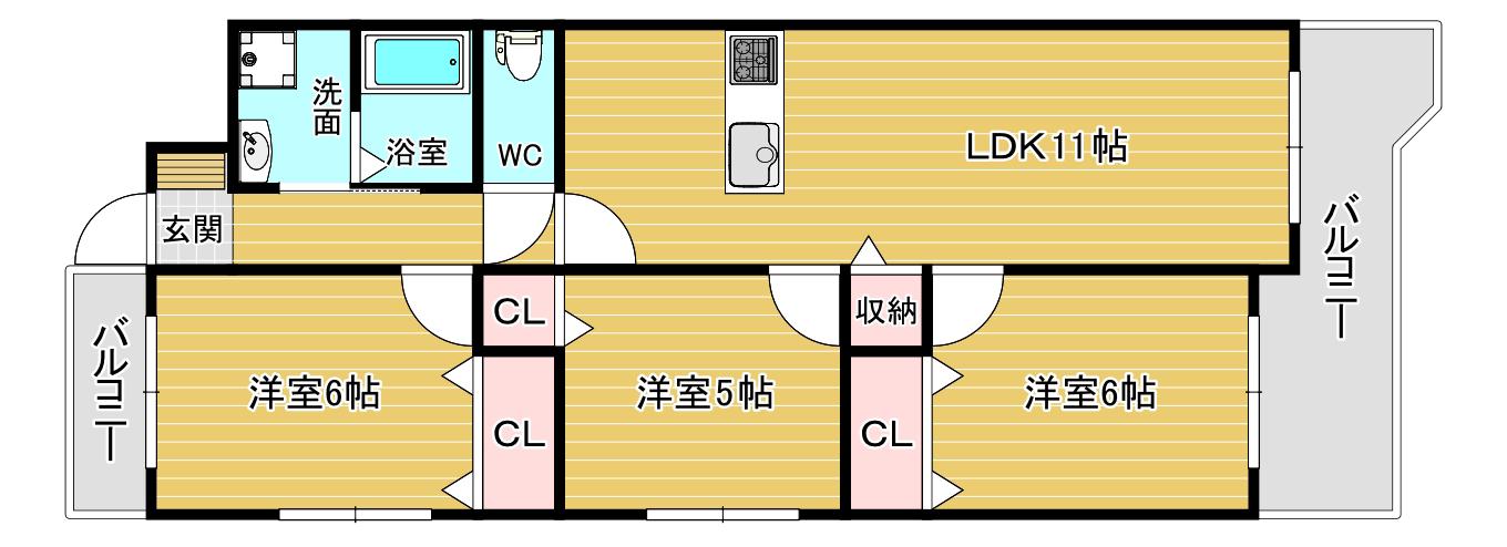 ルシール田辺(3LDK/4階)の間取り写真