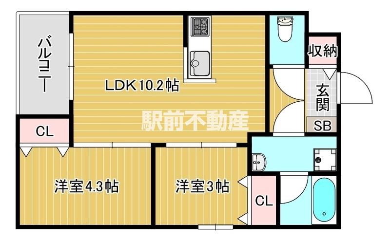 GLANZ 六ツ門(2LDK/2階)の間取り写真