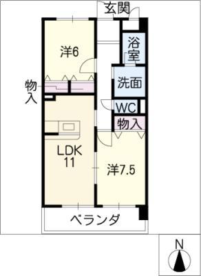 オークヒルズ植田(2LDK/5階)の間取り写真