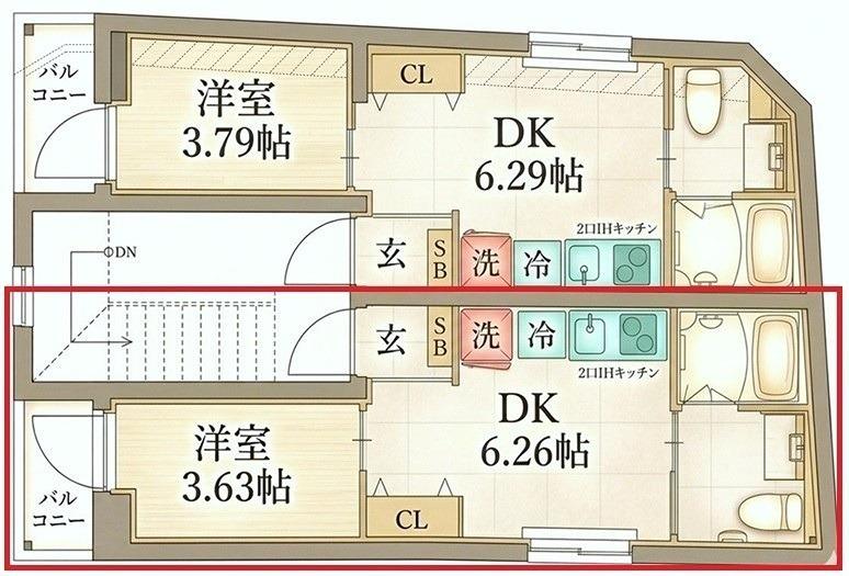 リアル北千住(1DK/2階)の間取り写真