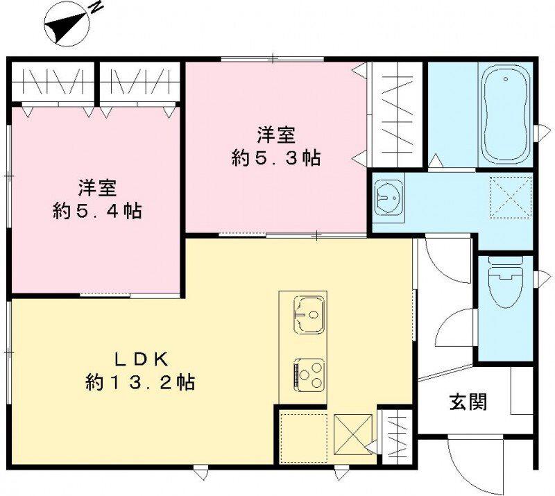 クインテット土生(2LDK/1階)の間取り写真