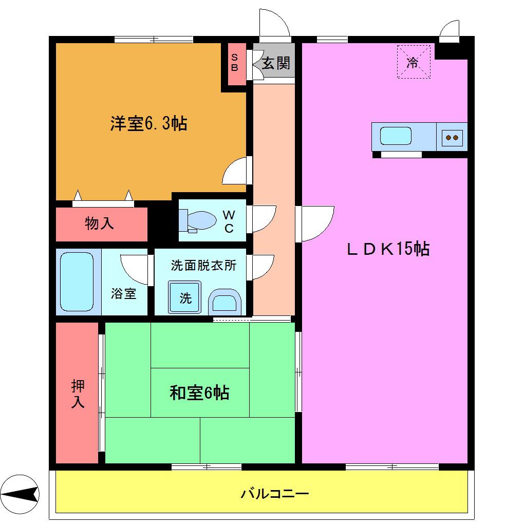 ウィングス葛西(2LDK/7階)の間取り写真