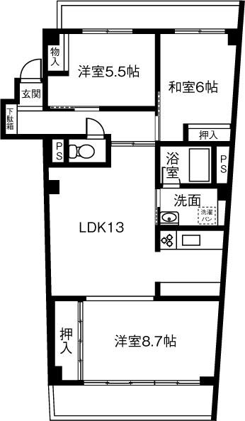 ハーモニー山本(3LDK/6階)の間取り写真