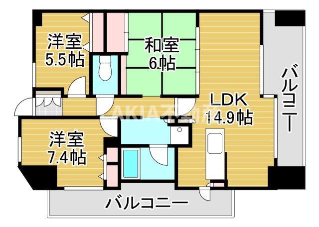 グランアッシュ野江(3LDK/9階)の間取り写真